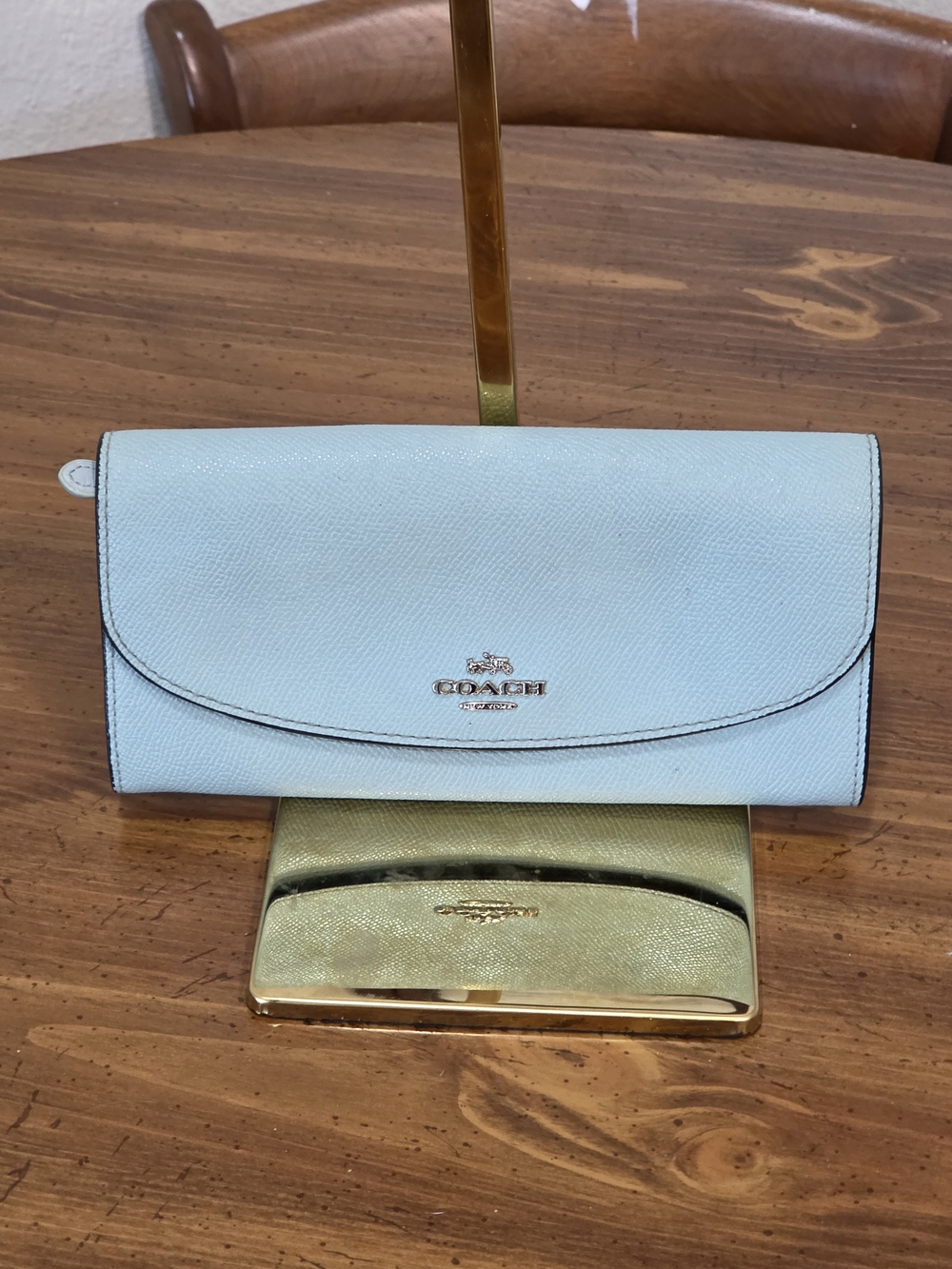 Coach Light Blue Saffiano Continental Wallet